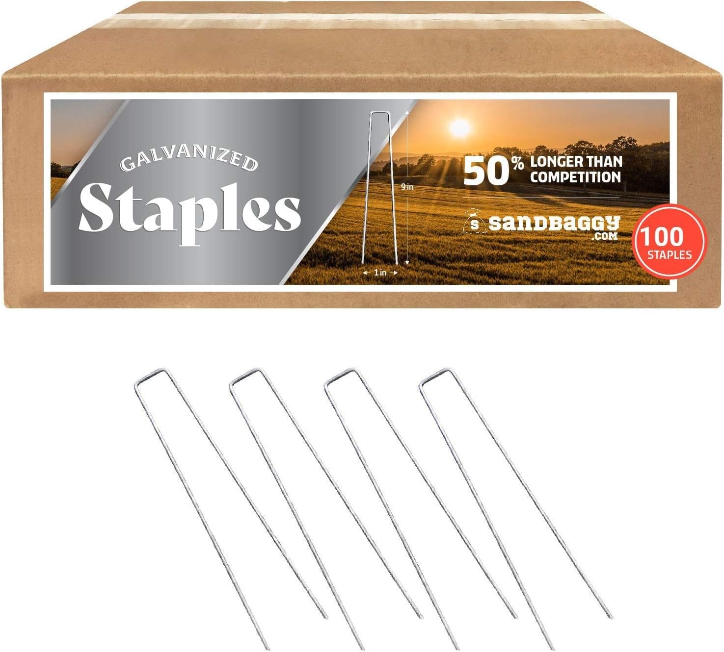 Sandbaggy 9-inch Extra Long Landscape Staples - Galvanized Anchors ~ Great for Soft Sandy Soil (1000 Staples)