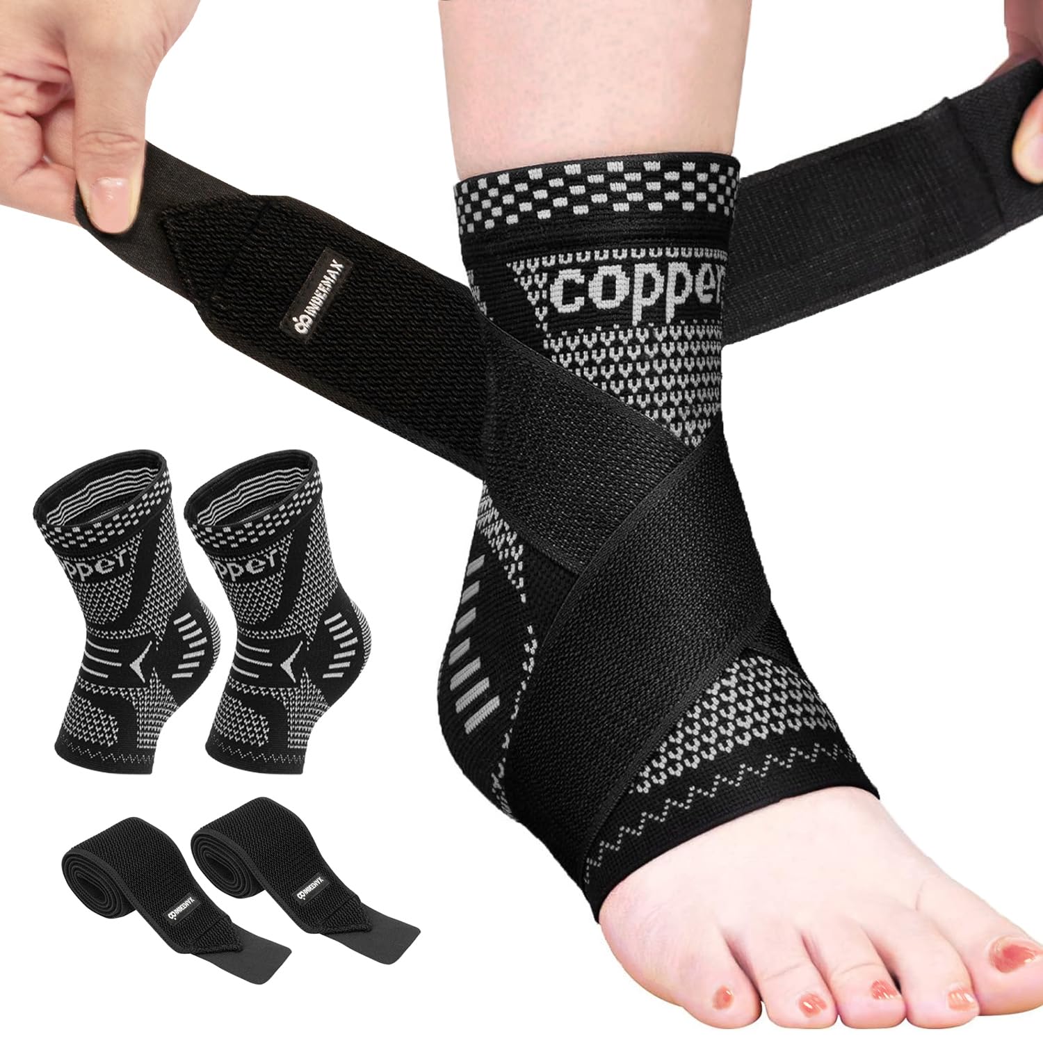 INDEEMAX Ankle Brace for Women & Men, Ankle Compression Sleeve Support Copper...