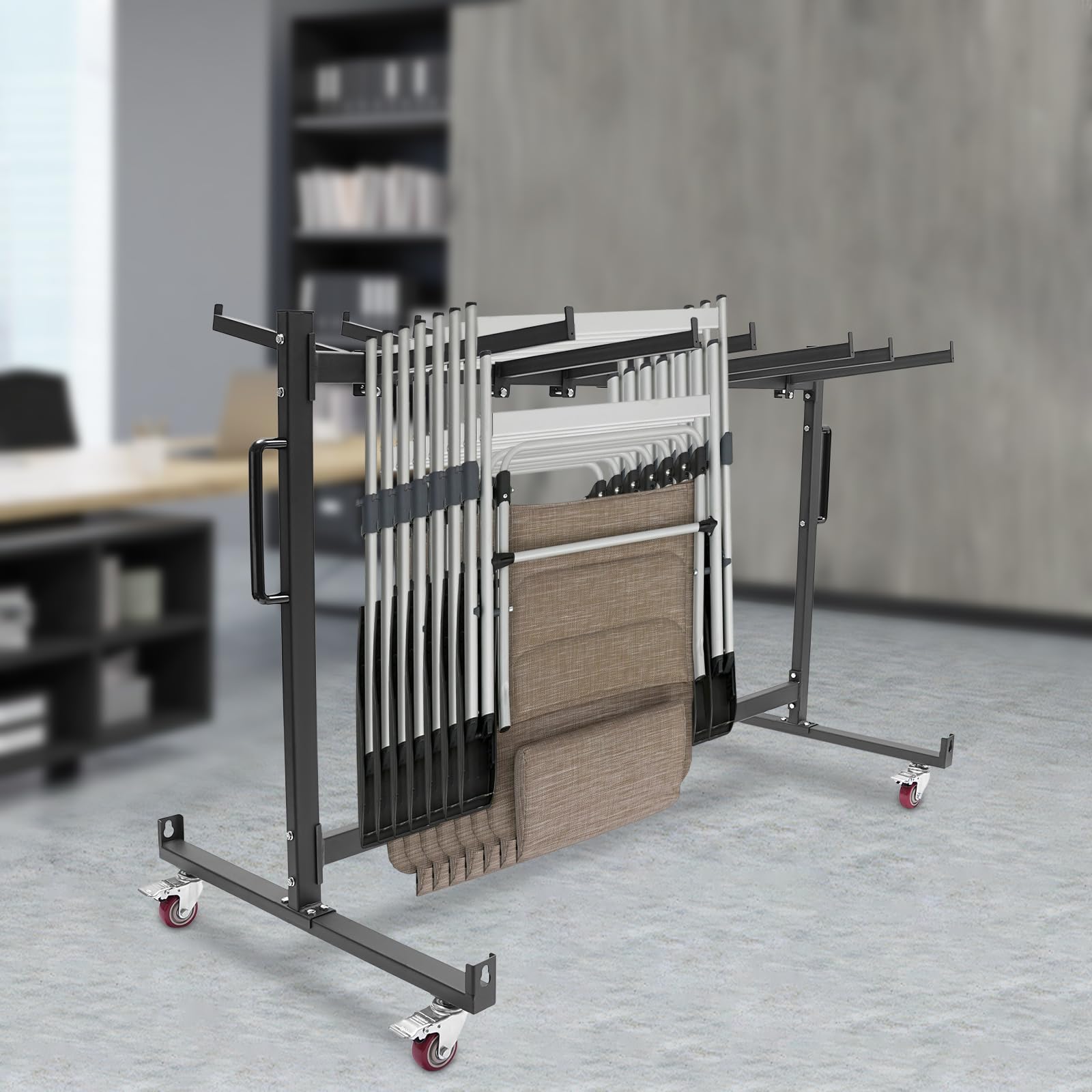 C-Juzarl - Carro de transporte para sillas plegables, 1 pieza, 164 x 84,5 x 114 cm, marco de silla plegable para hogar, lugares, restaurantes