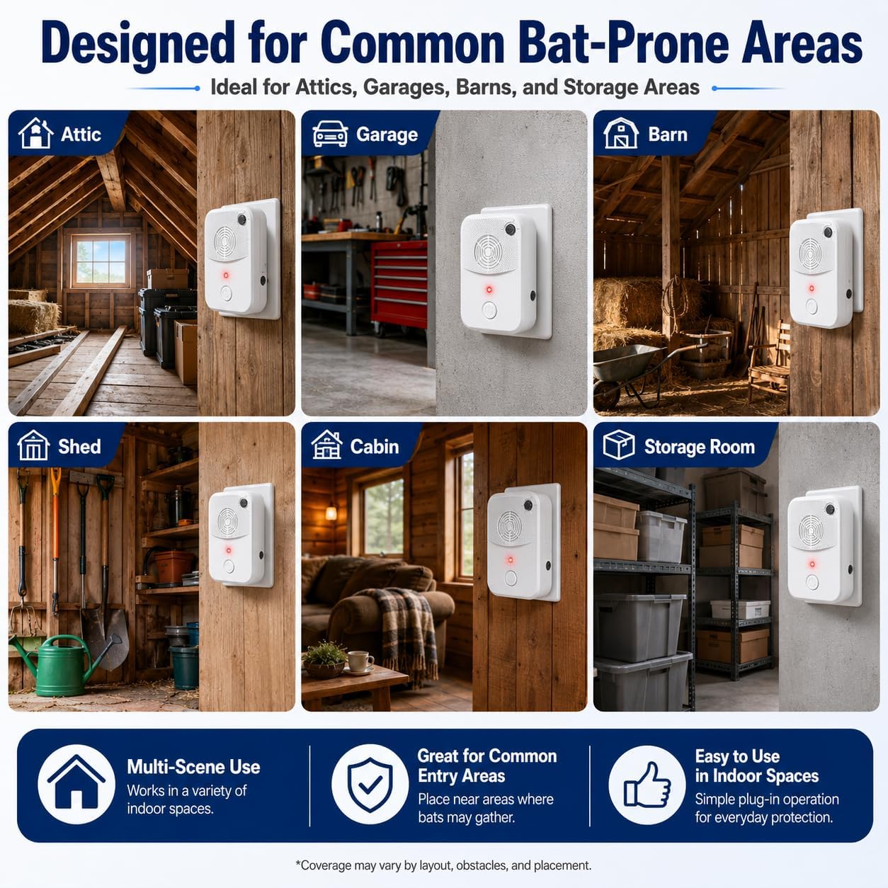 2026 Upgraded Bat Repellent Ultrasonic Plug-in Bat Deterrent Device with Adjustable Frequency for Attic,Garage Indoor Use -Humane Effective Bat Repeller Keep Away Control for Home Farm Barn 2 Pack