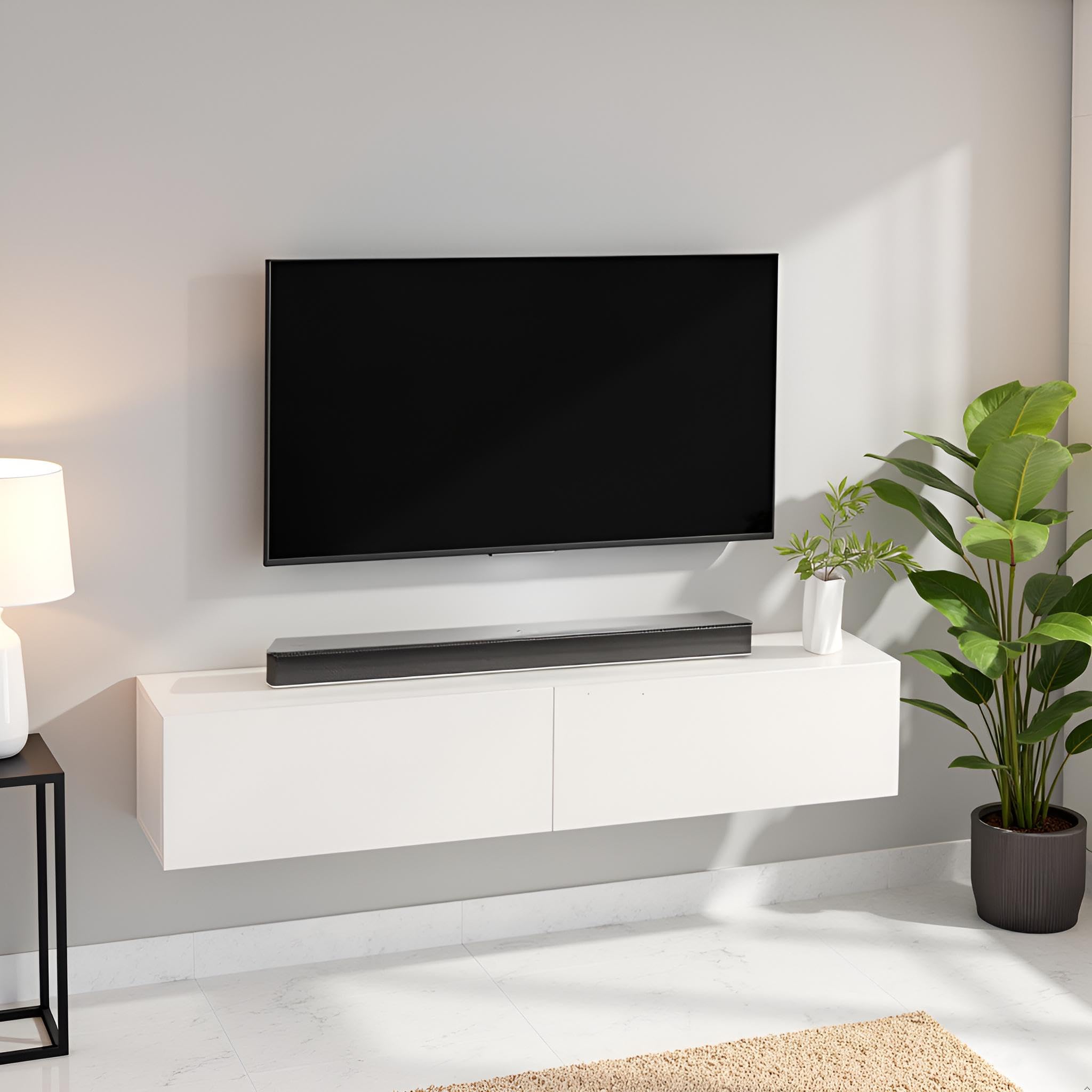FURNEASER Jiva Engineered Wood Wall Mount TV Unit/TV Stand/TV Cabinet/TV Entertainment Unit/Set Top Box Stand (Ideal for 55 Inch)(D.I.Y) (White Finish)-image-48