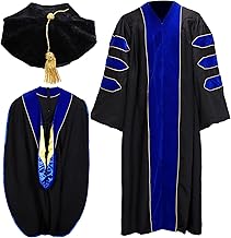 Unisex Deluxe Doctoral Graduation Gown Doctoral Hood and 8 Side Tam Academic Faculty Regalia Doctoral Robe