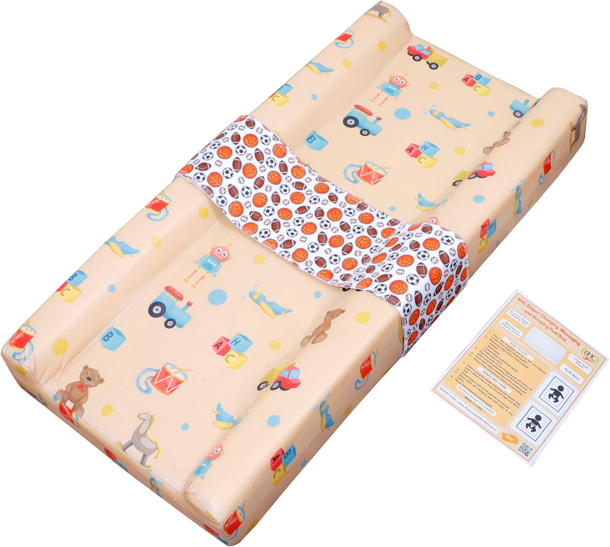 ZIKKU Baby Diaper Changing and Massage Pad with Safety Belt (Teddy)