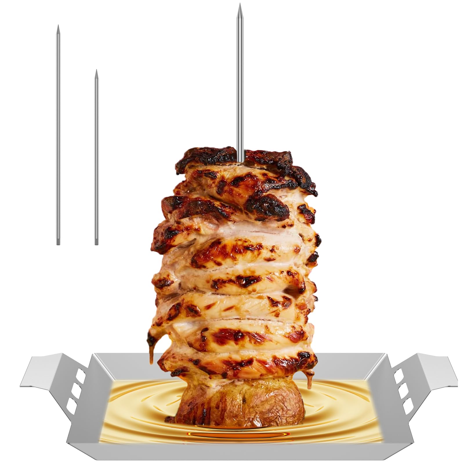 Vertical Skewer Kebab Stand Stainless Steel Kebab Skewer Pan with 8/10/12 Inch Removable Spikes, Chicken Skewers Brazilian Vertical Kebab Spike for Steak Chickens Fish Meat Shawarma (Set 1)