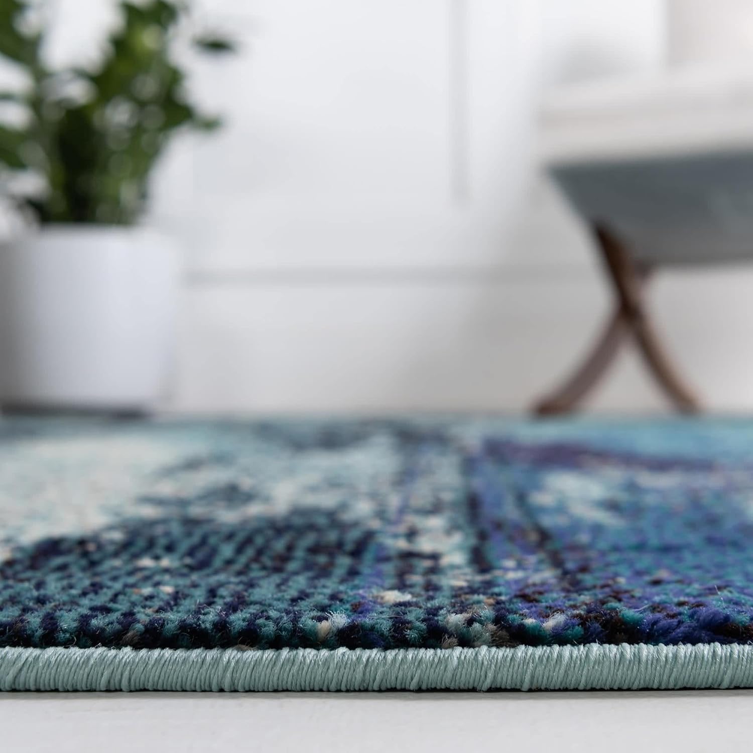 Unique Loom Jardin Collection Colorful, Vibrant, Abstract Watercolor Area Rug (5' 0 x 8' 0 Rectangular, Blue/ Gray)