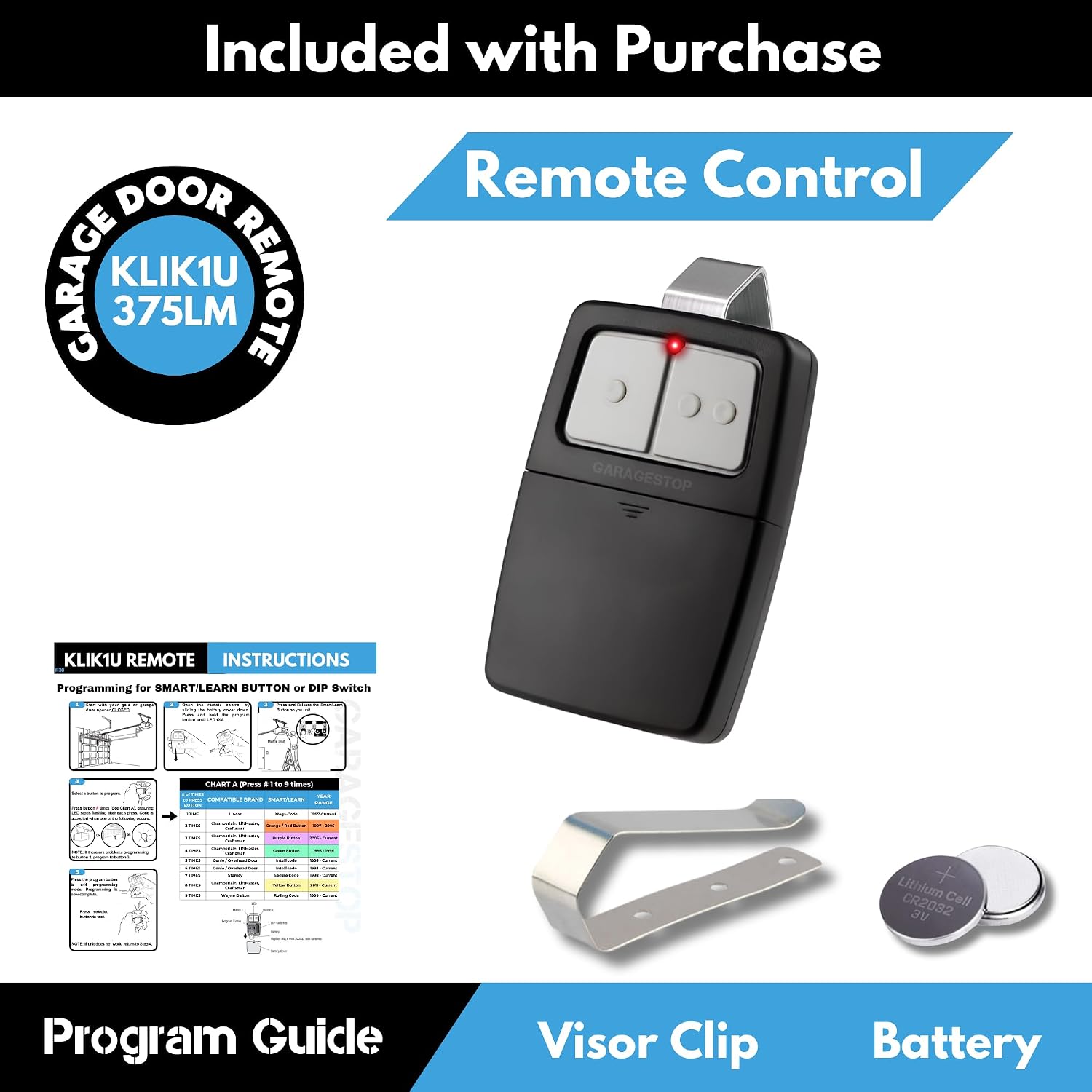 KLIK1U 375UT 375LM for LiftMaster Chamberlain Genie Linear Garage Clicker image 5