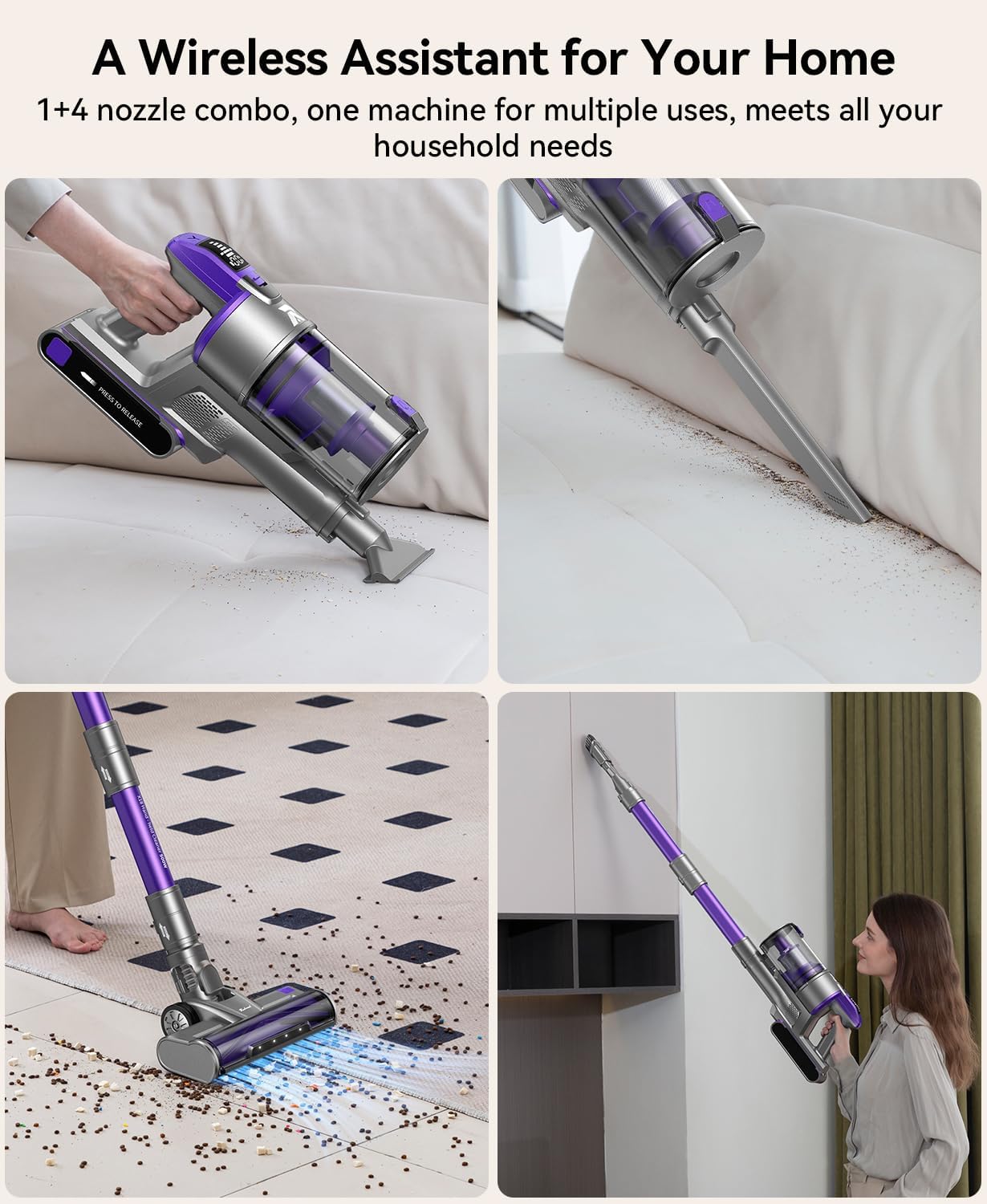 Redroad Cordless Vacuum Cleaner 55,000Pa 70Mins Vacuum Cleaner 150,000PRM, 18-Layer Filtration Vacuum, Self-Standing Vacuum Cleaners for Home with 1600ml Cup for Pet Hair Carpet Hardwood Floor Car X18