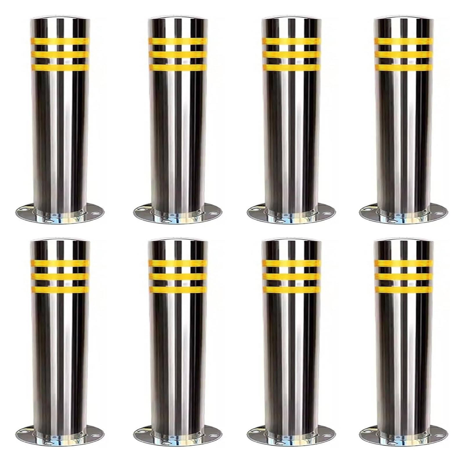 Traffic Delineator Post,Safety Warning Column, Stainless Steel Bollard Post with Reflective Strips Parking Blocker Barriers Safety Bollards for Lots Driveways Garage Pathway (Silver 8pcs H60cm/23.6in)