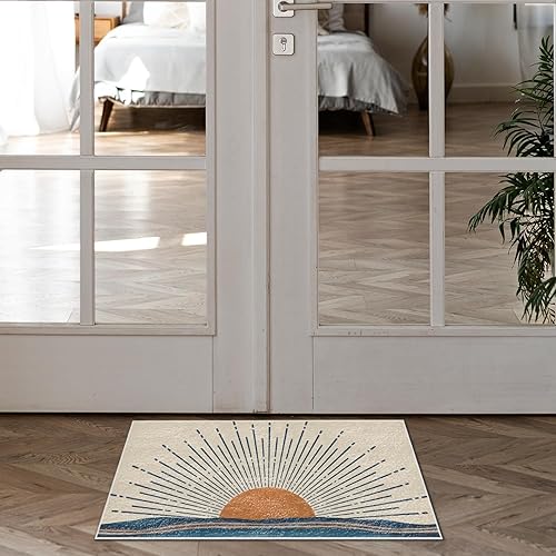 Miniatura 2 de Nogrit Alfombra Retro Boho Neutral Sol Amanecer Atardecer Moderno de Mediados de Siglo Alfombras Suaves Antideslizante Tapete de Puerta 17x30