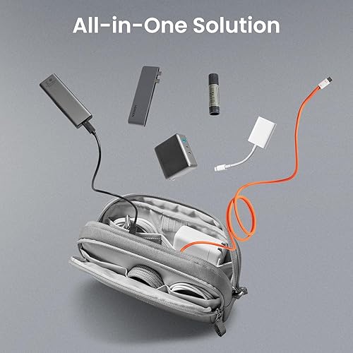 Miniatura 7 de tomtoc Estuche organizador de viaje para electrónicos, resistente al agua, con doble compartimento para cargador, cable, teléfono, batería externa,