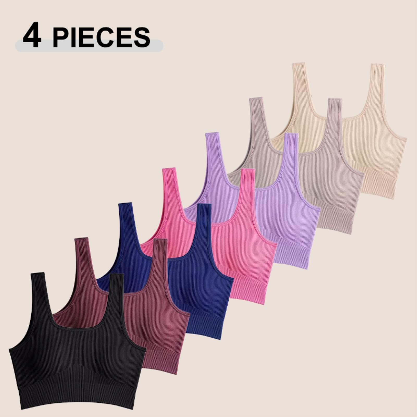 Sujetador Yoga 4pcs Set Sin Costuras Gimnasio Tanque Mujeres Color Sólido Nervioso Extraíble Almohadilla De Pecho Chaleco Entrenamiento-b-m