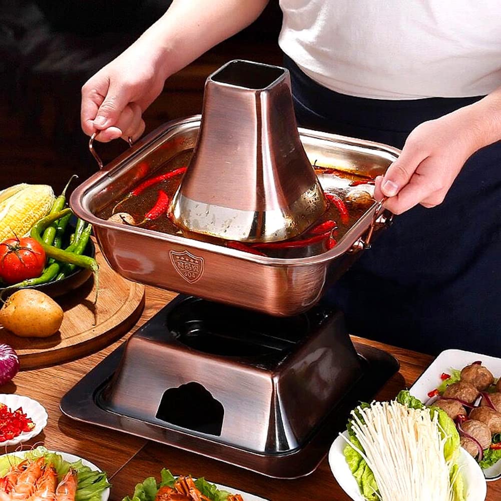 Kupfer-Hotpot, Kohle Shabu Vintage Pfanne(Red Copper,36cm)