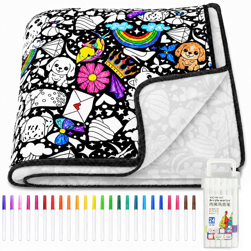 Kouipoie DIY Colouring Blanket for Adults,Creative Colour in Throw，A