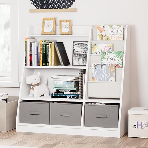 Miniatura 248 de Estantería de madera rosa de 4 niveles para niños, estantería de 5 capas, estante para libros de almacenamiento para bebés, organizador de juguetes