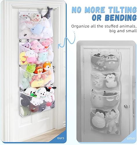 Miniatura 2 de POVETIRE Almacenamiento de animales de peluche, organizador grande de fieltro sobre la puerta, organizador ajustable para colgar cosas de animales,