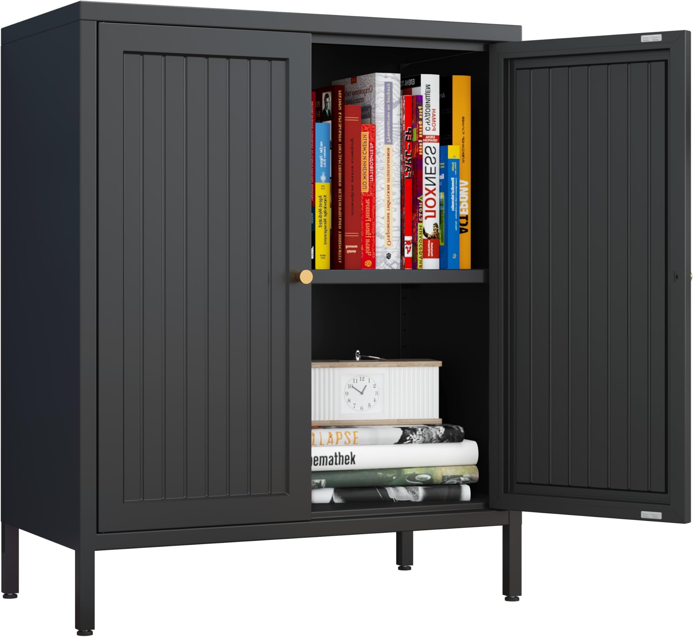 Small 2 Door Metal Storage Side Buffet Cabinet for Room,Entryway,Hallway,Kitchen,1 Removable Shelf.