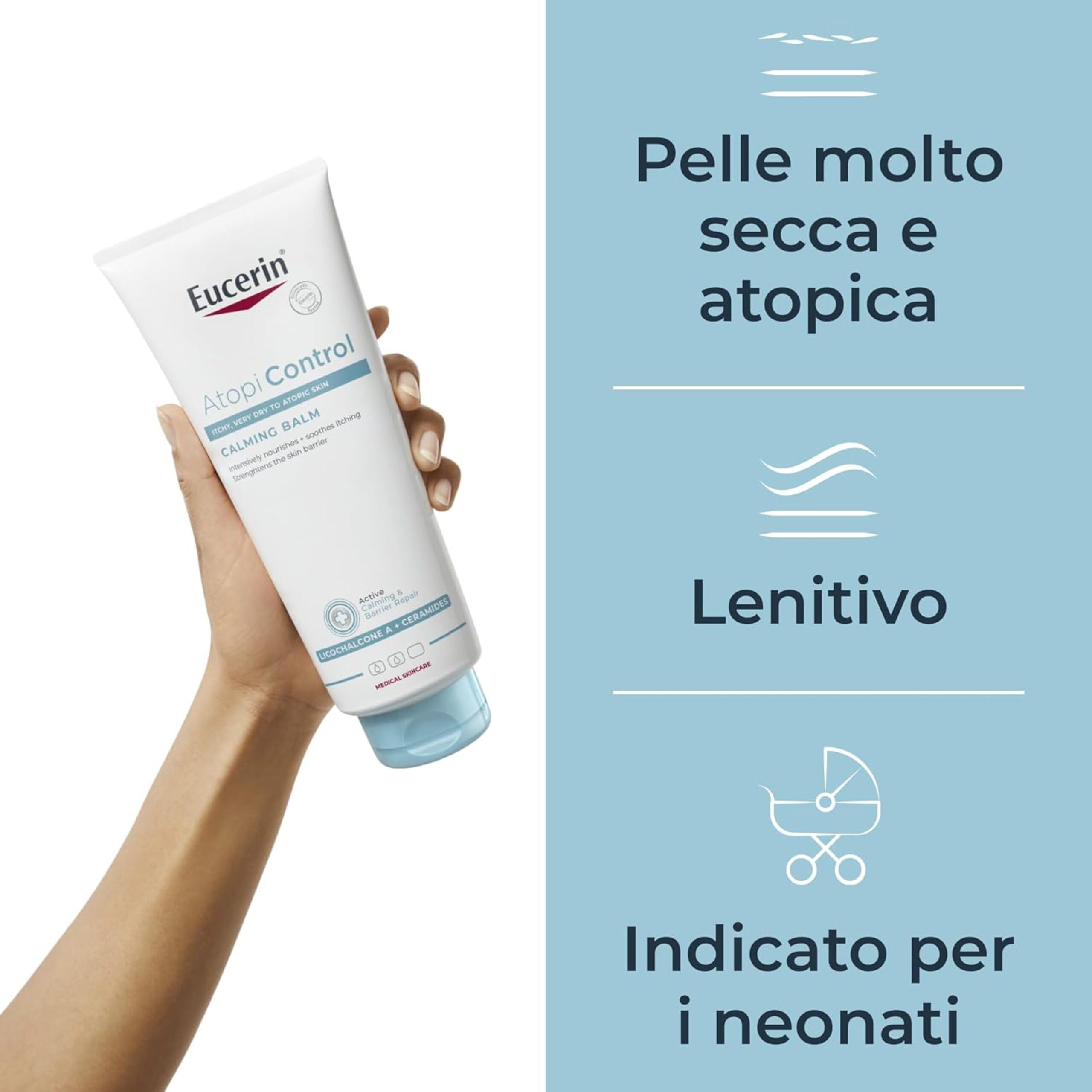 Eucerin Atopi Control Balsamo Corpo Lenitivo 400 ml, Crema dermatite atopica quotidiana dalla texture leggera, Crema idratante corpo con Ceramidi per pelle secca, irritata e atopica