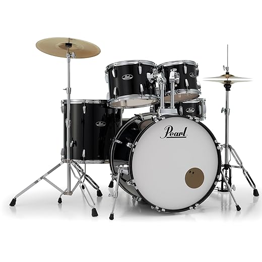 Pearl Roadshow Drum Set 5-Piece Complete Kit with Cymbals and Stands, Jet Black (RS525SC/C31)