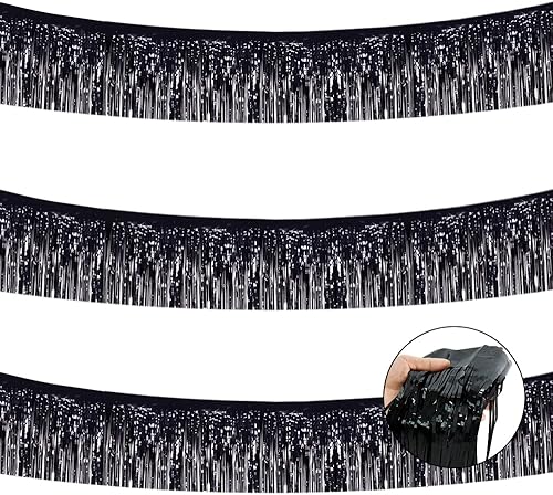 Miniatura 45 de BEISHIDA 3 Paquetes de Guirnalda de Flecos de Lámina Metálica Arcoíris Oscuro para Colgar en la Pared, Banderas de Oropiel para Halloween, Flotas