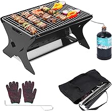 GFTIME Portable Gas Barbecue with Plug System, Gas and Charcoal Operation, Includes Carry Bag, Portable Gas Barbecue with Plug, Perfect for Camping, Garden, Balcony