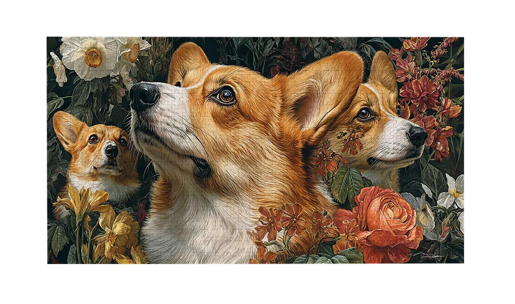 Puzzle dla dorosłych 900 elementów Kwiaty Pies Corgi 87x34cm Niemożliwe Trudne Wyzwanie, Puzzle dla dorosłych Gra edukacyjna Wyzwanie Zabawki 900 elementów Puzzle dla dorosłych, kreatywna rozrywka