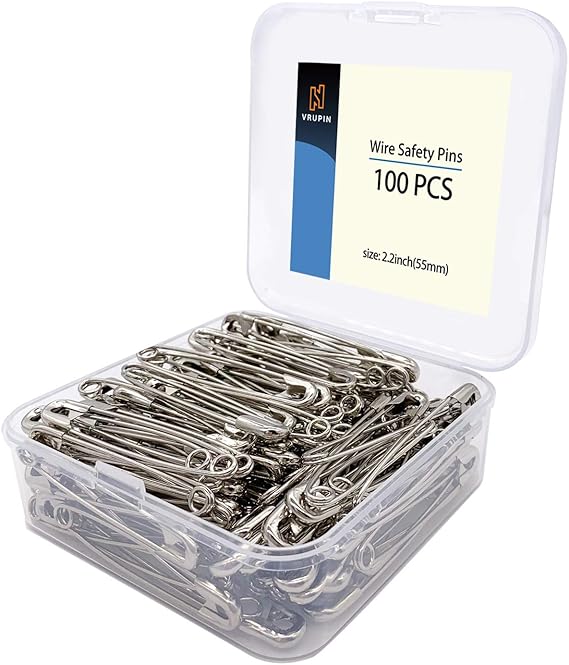 vrupin 100PCS2.2In Safety Pins,Stainless Steel Safety Pins,Safety Pins Bulk Metal Silver Sewing