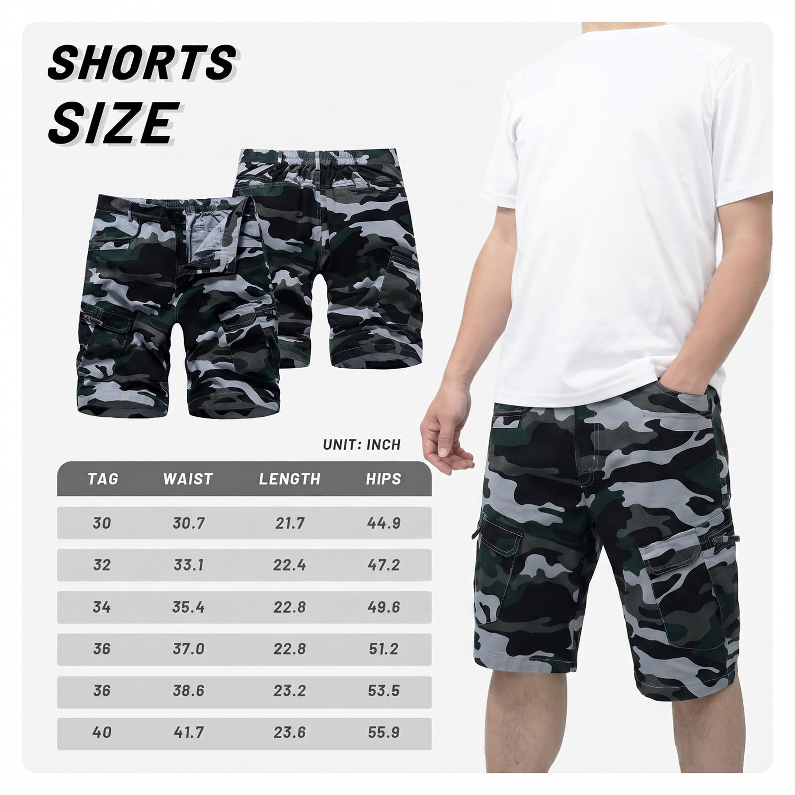 Pantaloncini Cargo da Uomo Pantaloncini da Combattimento Mimetici Casual in Cotone con Tasche Multiple, Verde S