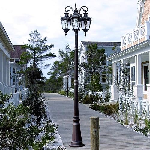 Miniatura 3 de Europea al aire libre grande 3 cabezas paisaje linterna impermeable alto poste columna lámpara tradicional victoriano jardín calle luz vidrio
