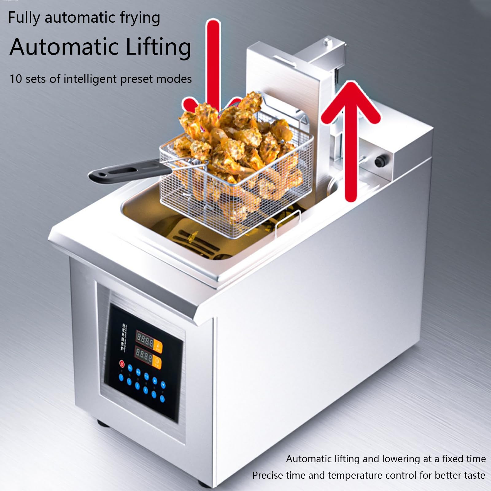Friggitrice Elettrica Commerciale, con Cestello Rimovibile, Friggitrice Elettrica da Banco in acciaio inossidabile, Friggitrice a Sollevamento Automatico, per Uso Commerciale nei Ristoranti,A