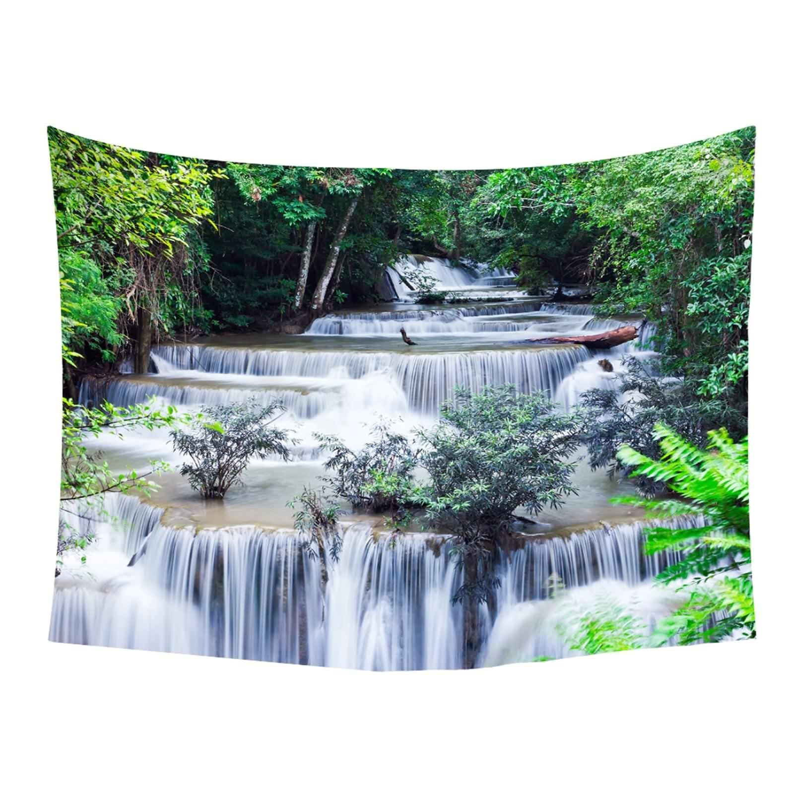 Tolldek Dywan ścienny, zielony, biały, 300 x 256 cm, krajobraz, naturalny, dywan ścienny, drzewo, rzeka, ozdoba na ścianę, chusta ścienna do sypialni, salonu