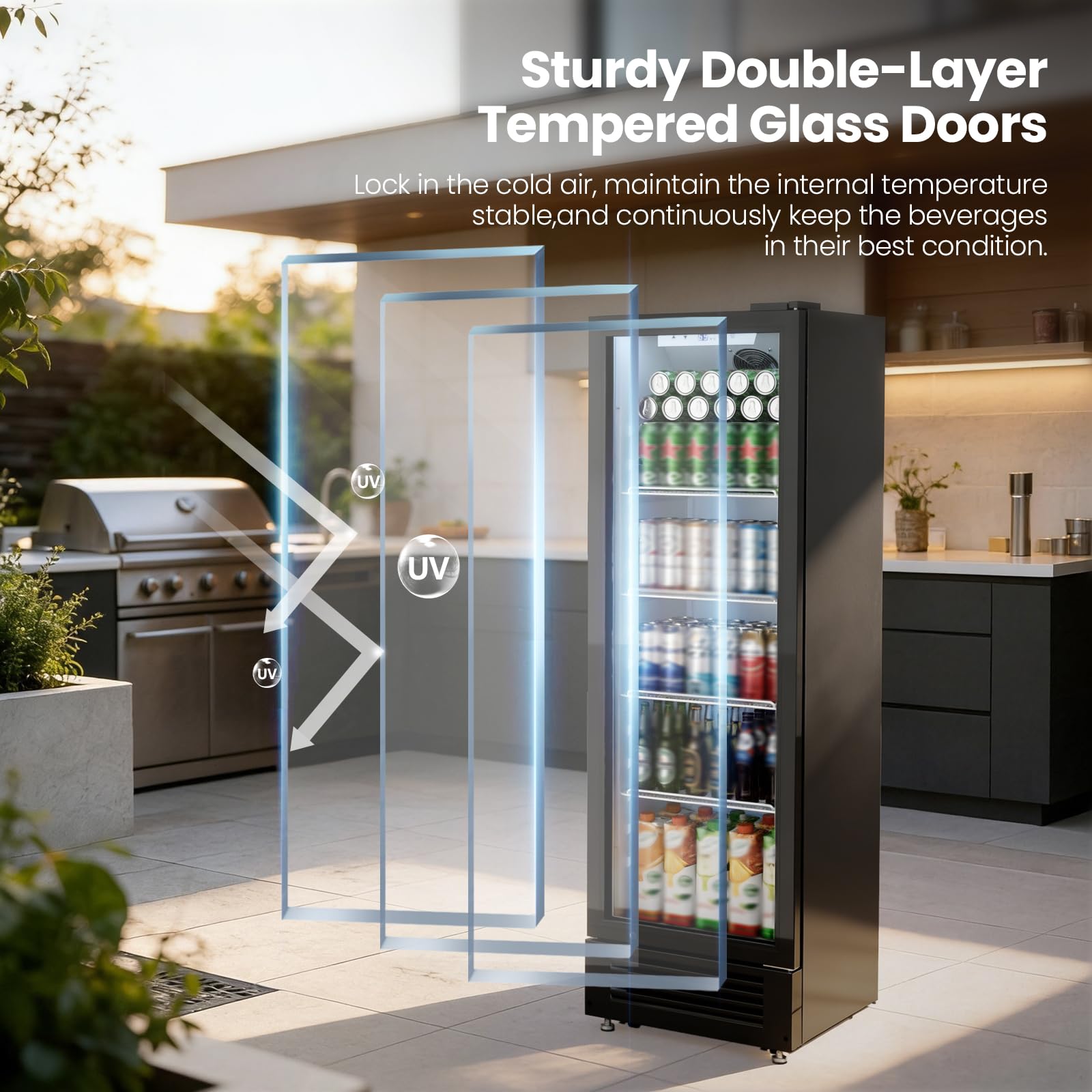 Kismile 9 Cu.Ft Large Commercial Refrigerator, Outdoor Beverage Cooler with Wheels, Lock & Key, Adjustable Shelves, Double-Tempered Glass Drink Fridge for Bar, Restaurant or Home on Fridge.com