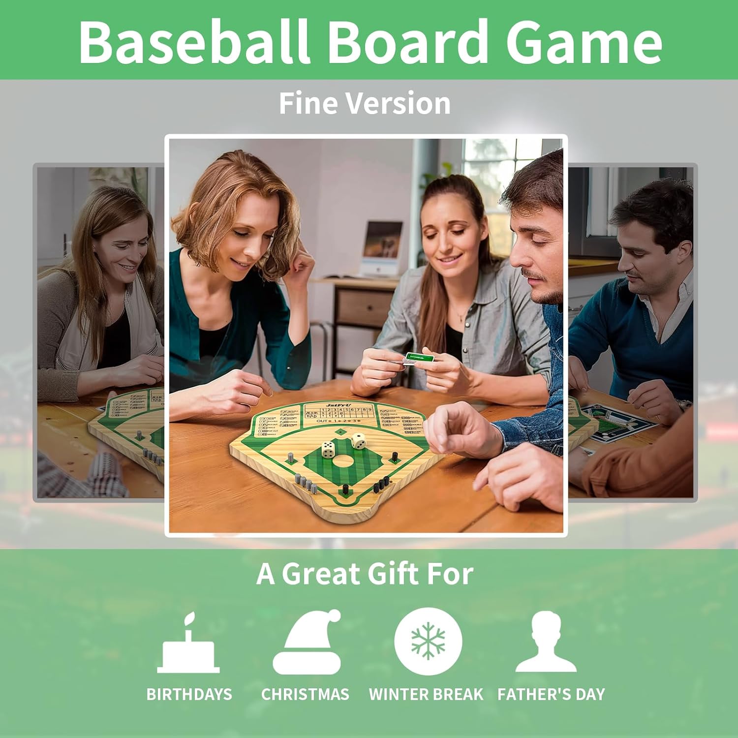 Baseball Board Game,Baseball Dice Board Game,Solid Wood 20mm Thick,10 Pieces and Dice,Markers,Manual Included,Portable