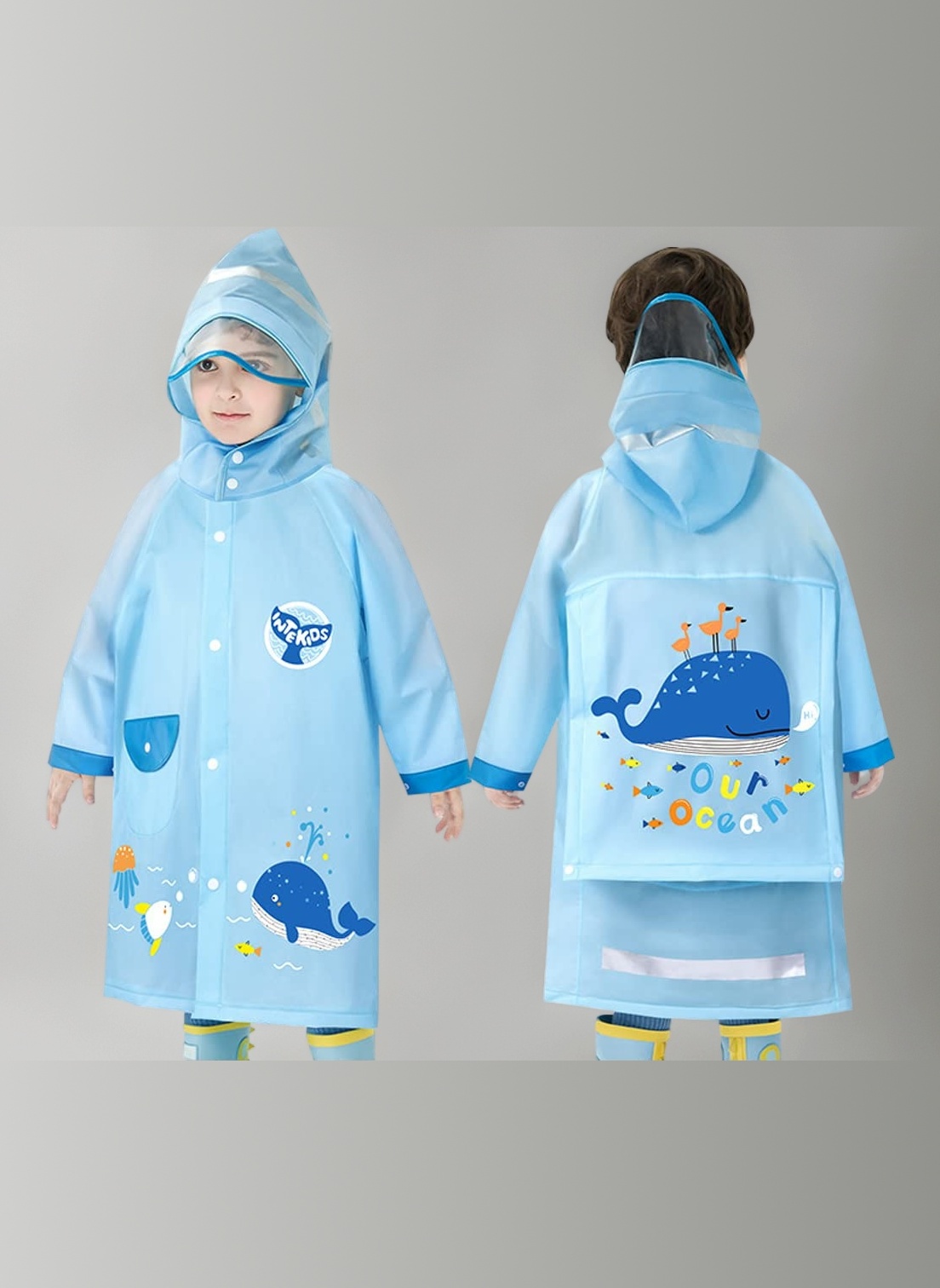 Kids Raincoats Waterproof Rain Jacket Hooded Rain Poncho Toddler Boys Girls Rain Suit Reusable Rainwear with Backpack Cover 3-8 Years