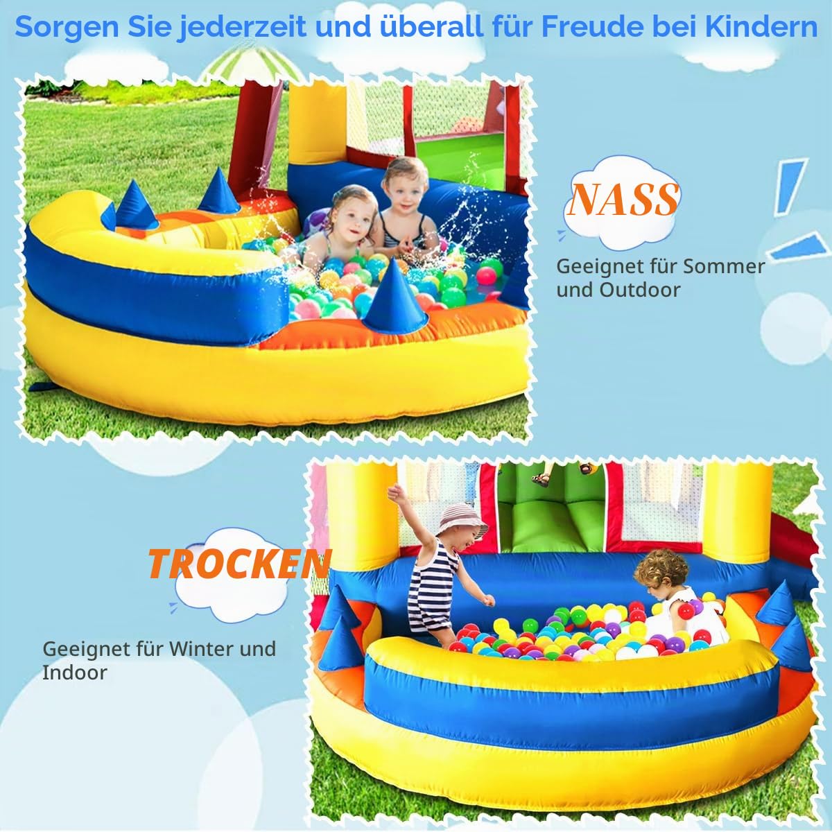 Baralir Kinder Hüpfburg mit Blower, 8-in-1 Multifunktion, Sicherheitsnetz, für Indoor & Outdoor, Bunt & Stabil