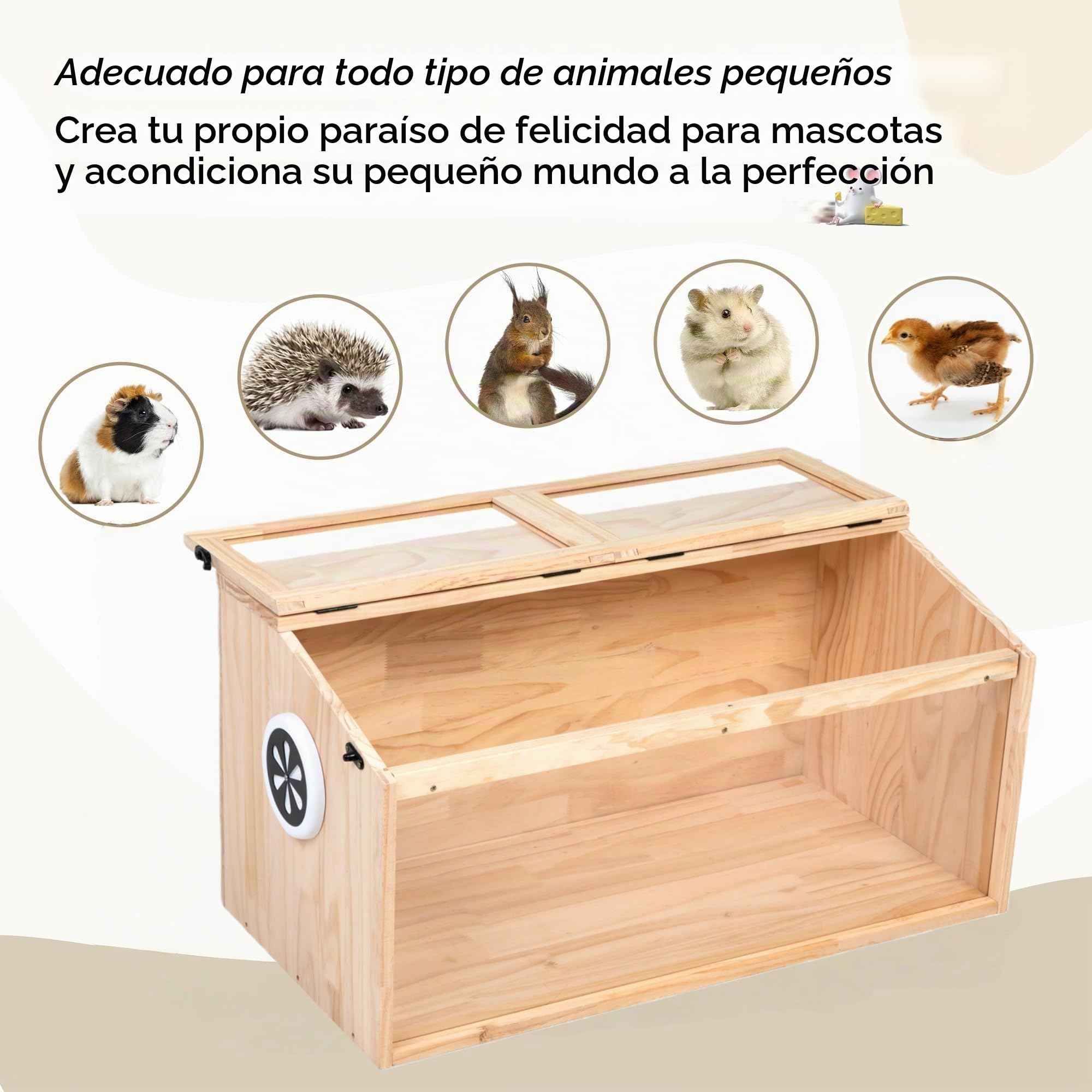 Pequeña jaula para animales con tapa plegable para interior, jaula de hámster de madera, ventana acrílica para vista, adecuada para cobayas, hámsteres, tortugas, 80 x 40,5 x 40 cm