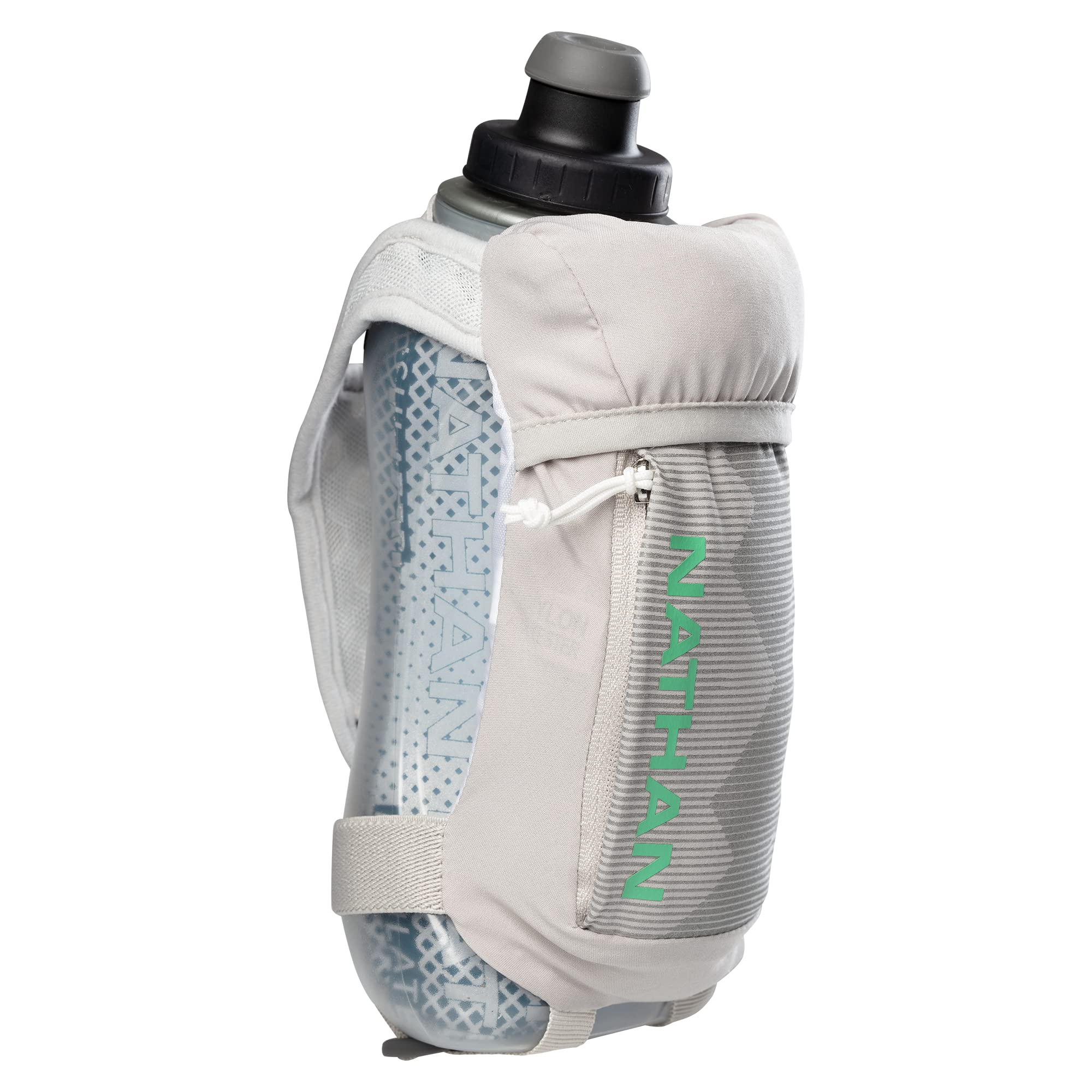 Nathan Running Handheld Quick Squeeze Water Bottle. No-Grip Adjustable Hand Strap. 12oz / 18oz / Insulated. Reflective Hydration Water Bottle.