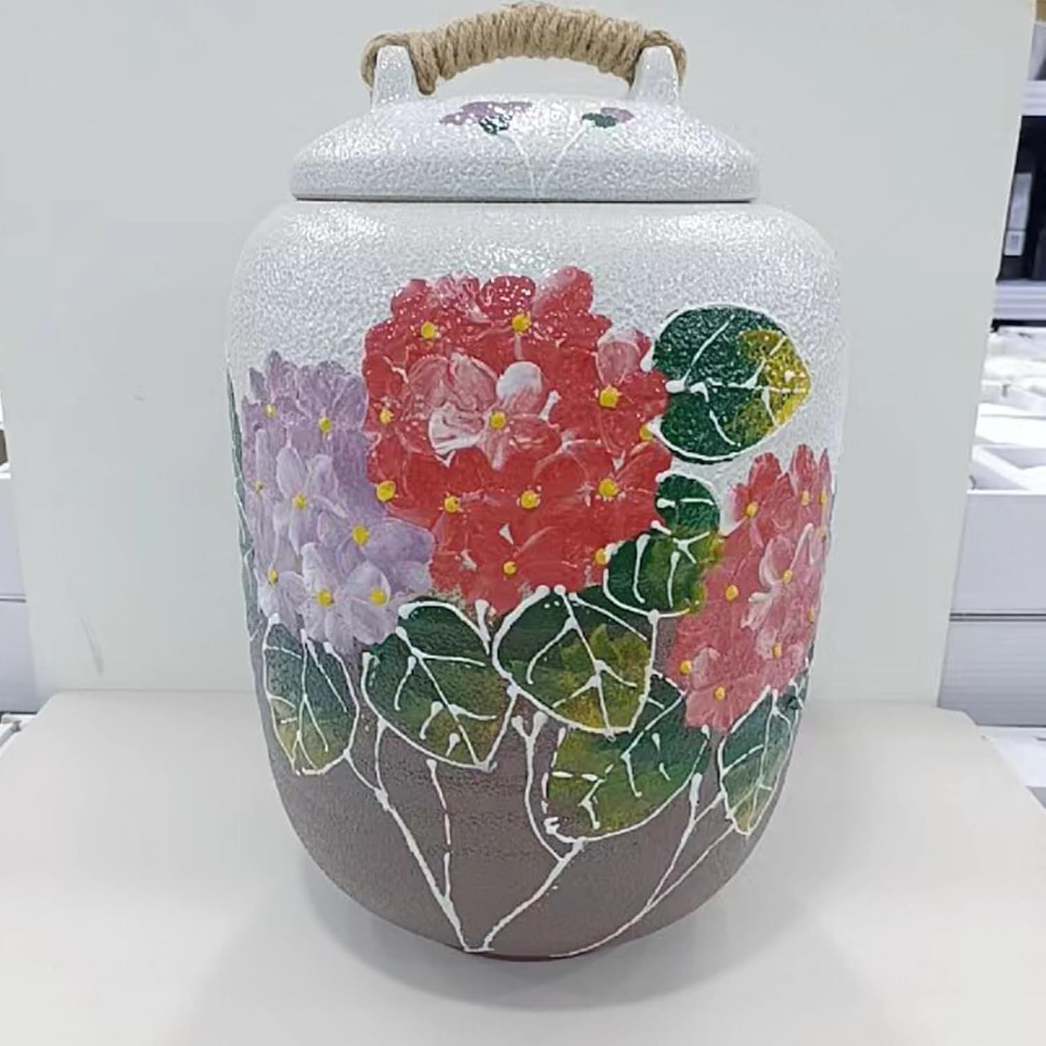 Ceramic Food Storage Jar with Lids, Antique Grains Storages Container for Pantry Storage and Countertop Decor for Flour, Sugar, Coffee(Peonies,Capacity 20kg)