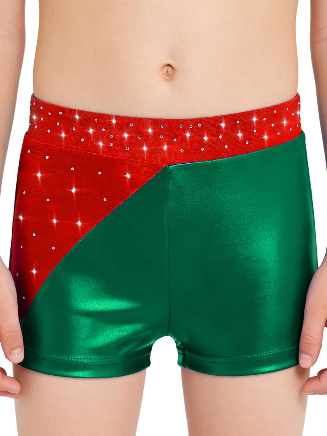 Girls Gymnastics Ballet Dance Slimming Shorts Rhinestone Metallic Shorts for Kids Stage Performance