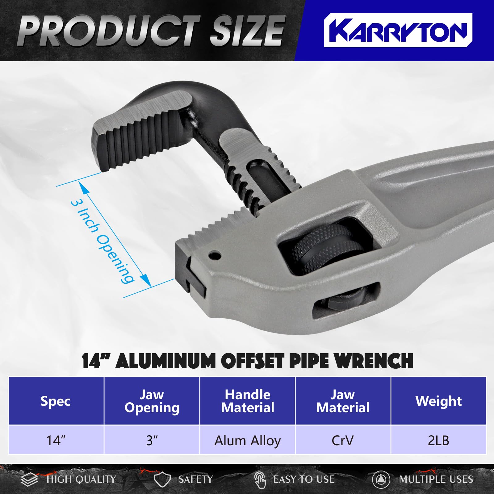 Llave de tubo de aluminio de 14 pulgadas, capacidad de mandíbula ajustable de 3 pulgadas/76 mm, llave de fontaneros con mango de aluminio resistente con mandíbula de acero forjado (CR-V),