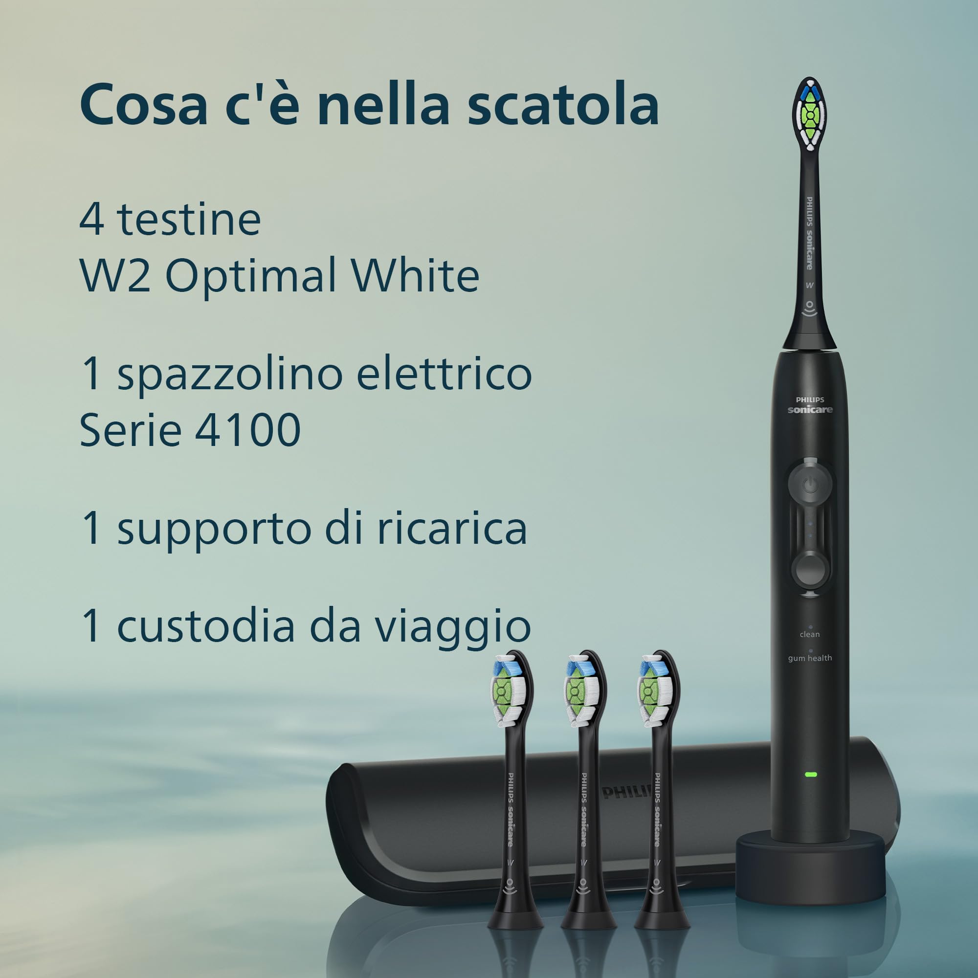Philips Sonicare Serie 4100 - Spazzolino elettrico sonico con sensore di pressione, 4 impostazioni, EasyStart, SmarTimer, autonomia 21 giorni, custodia, nero, HX4046/52, [Nuovo]