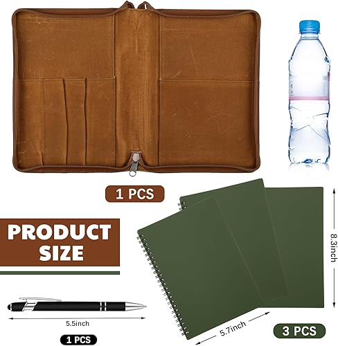 Miniatura 3 de Kit de 5 cuadernos de espiral lateral resistente a la intemperie, cubierta de tela impermeable para cuaderno de 5.7 x 8.26 pulgadas, cuaderno verde