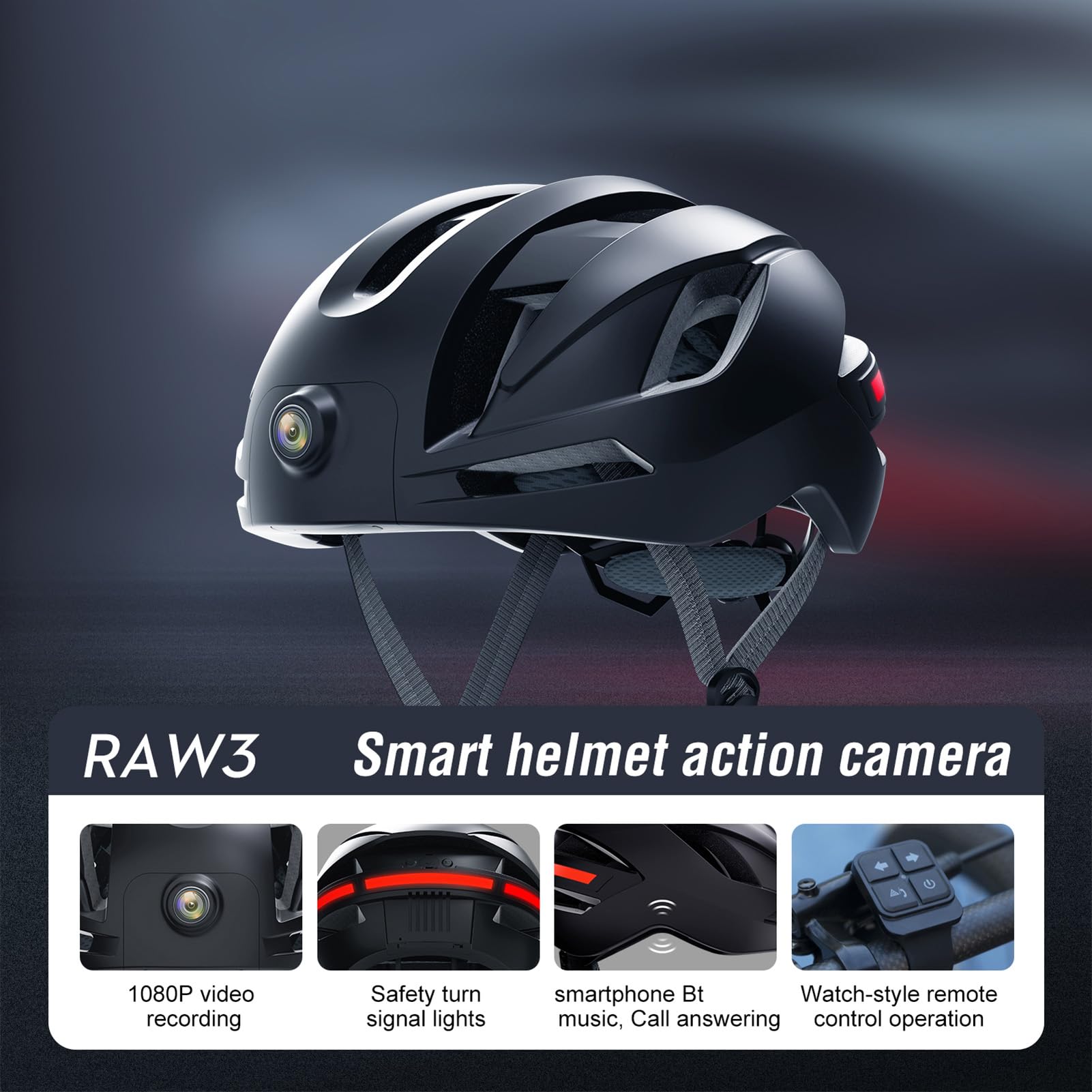 Luocute Casque de Vélo Intelligent avec Caméra 1080P et Clignotants