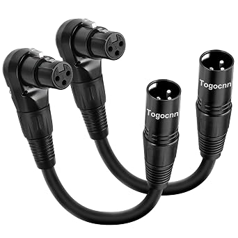 2-Pack XLR Microphone Extension Cable Adapter 0.6 Feet, 90 Degree XLR Female to Straight Male 3-Pin Mic Connector for Speaker, Recording Studio, Mic Mixer, Audio Interface, Amplifier, More