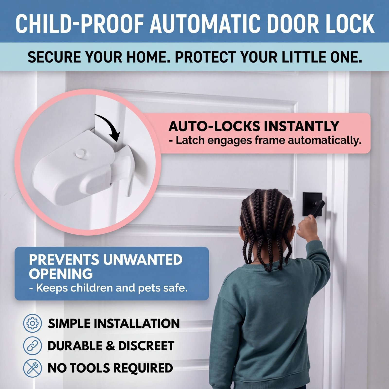 Child Proof Door Lock, Snap-On Door Knob Safety Lock & Door Handle Child Lock, No Tools Required, Fits Knob & Lever Door Handle Safety Lock for Baby, Toddler, Cat & Dog (1PC) — view 6