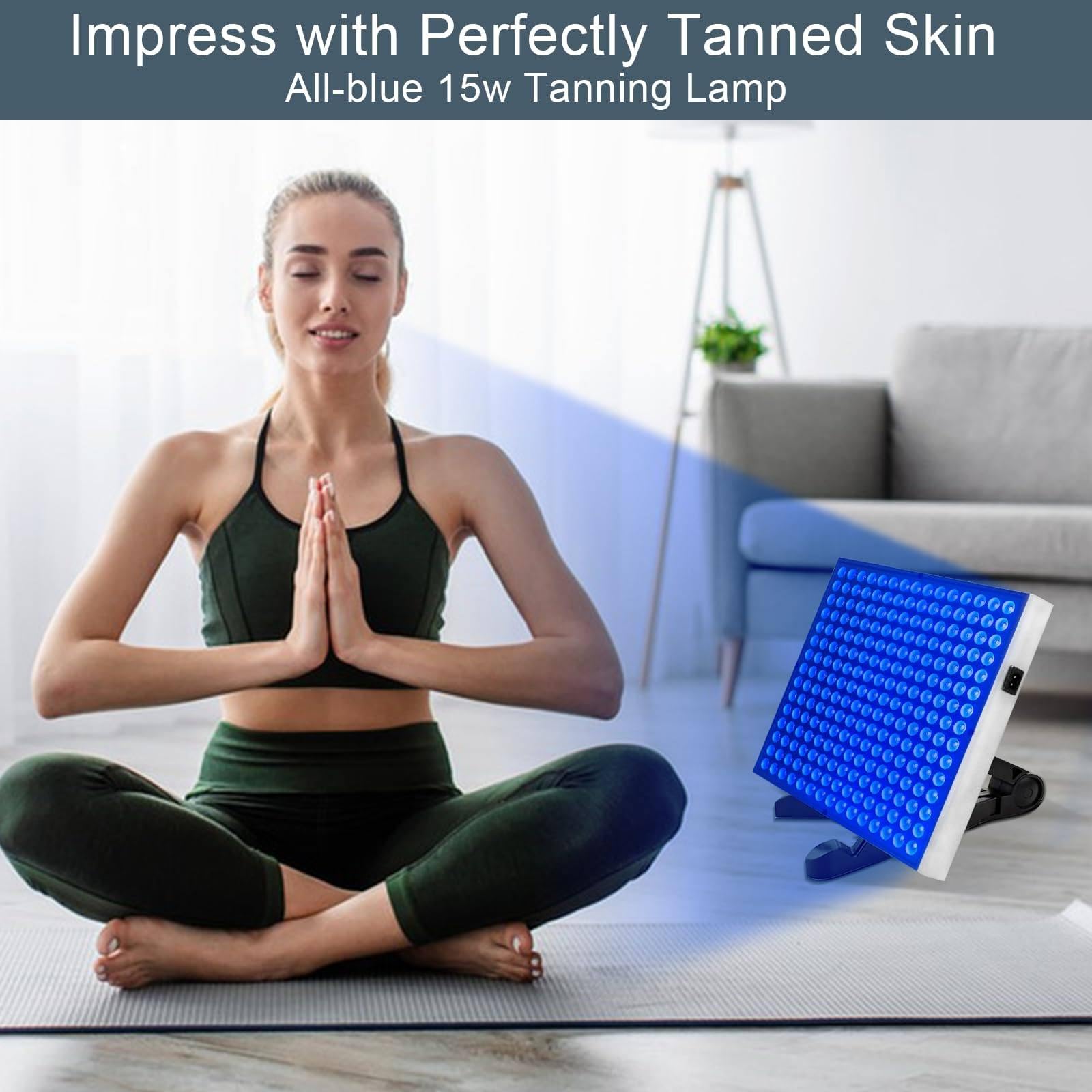 Lampe De Bronzage Solarium 45 W, LumièRe Bleue 460 nm (225 LED), éQuipement De Bronzage pour Le Corps Et Le Visage, avec Support RéGlable Et Lunettes De Protection.