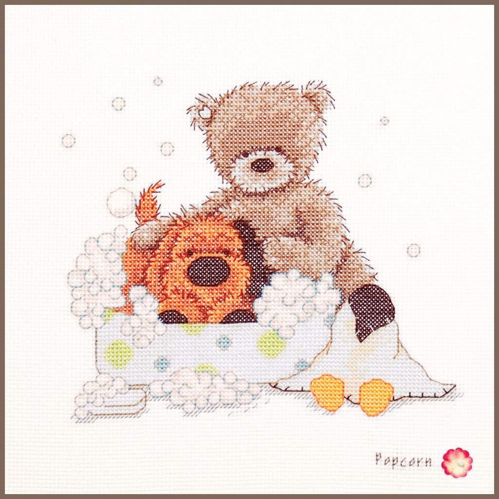 Vervaco Counted Cross Stitch Kit Popcorn Bubble Bath Time 5.8" x 6"