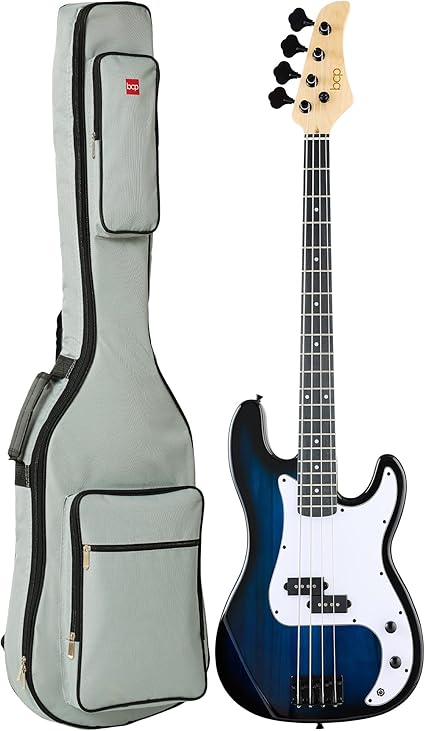 Best Choice Products Full Size Beginner 4-String Electric Bass Guitar, Wooden PB-Style Bass Starter Set w/Padded Carrying Case - Hollywood Blue/White