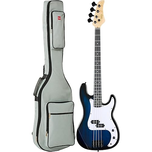 Best Choice Products Full Size Beginner 4-String Electric Bass Guitar, Wooden PB-Style Bass Starter Set w/Padded Carrying Case - Hollywood Blue/White