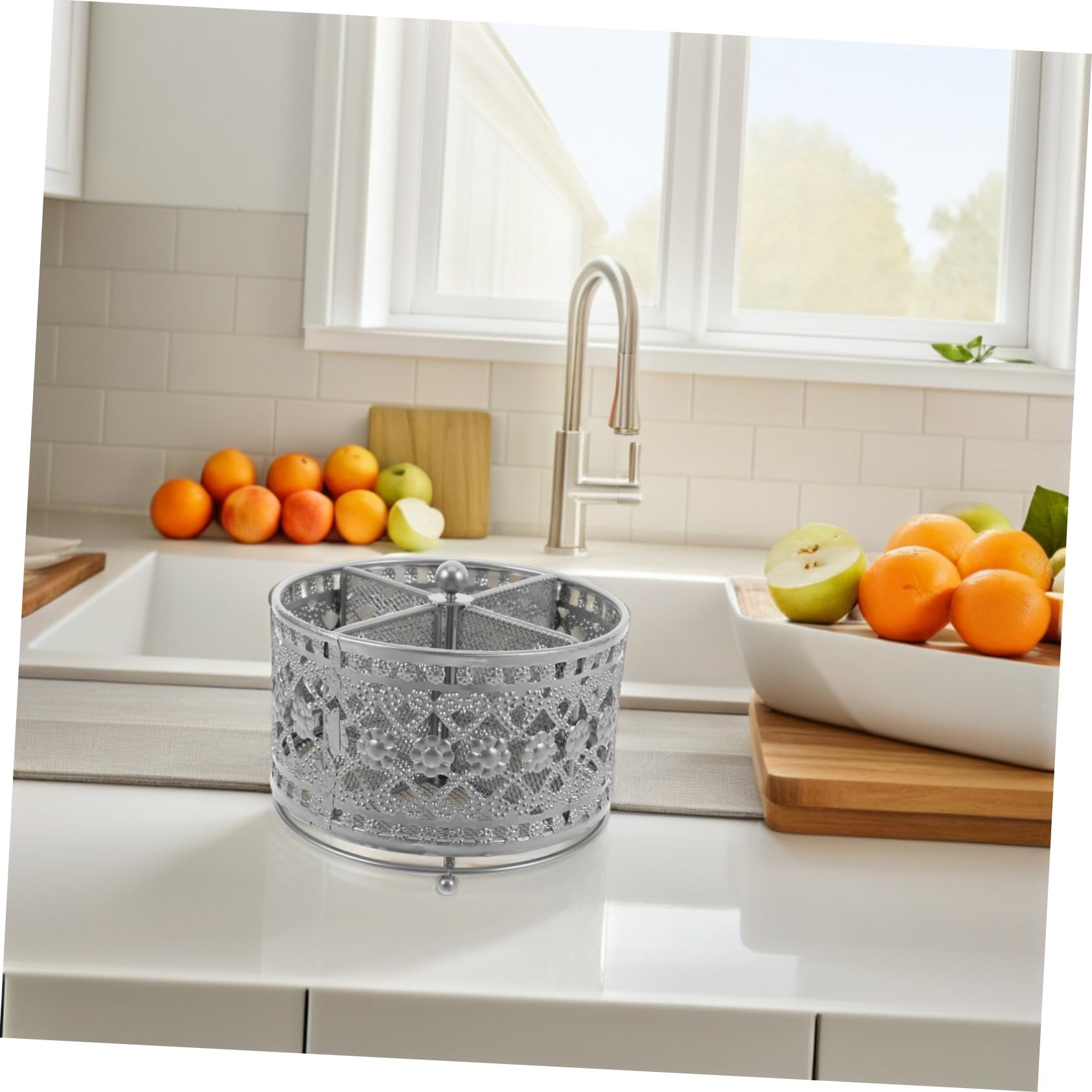 SOIMISS Support de Rangement pour Baguettes et Ustensiles en Fer, Rotatif, à Drainage Rapide, Design Ajouré, Cuisine et Salle à Manger
