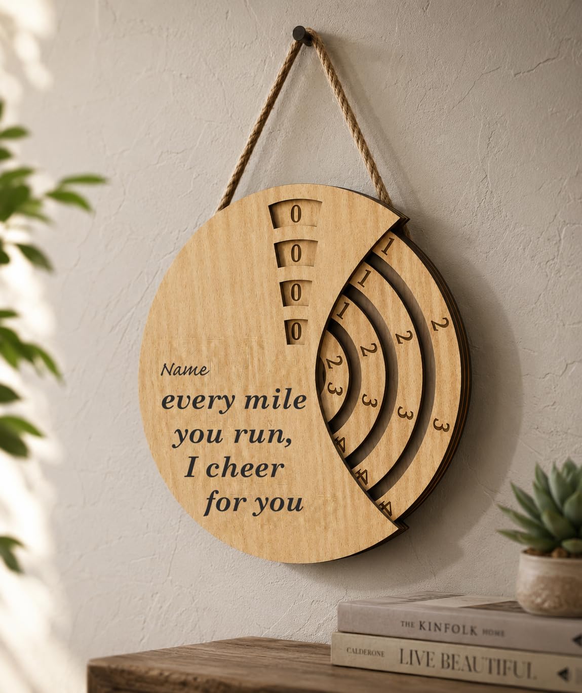 Brown Cloud Personalized Wooden Running Tracker/Rotating KM Counter/Fitness Distance Tracker Gift for Birthday Anniversary Friend Father Mother Brother Rakhi (RR BC 12) (Pack of 2)-picture-22
